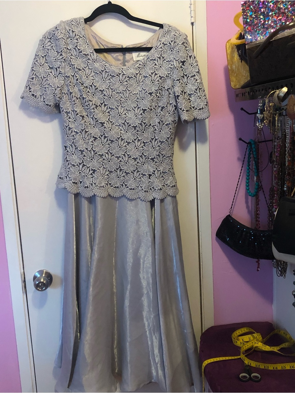 Michaelangelo Silver Lace Bodice Formal Dress